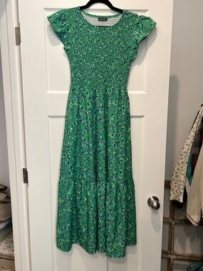 Green Dress With Blue Flowers